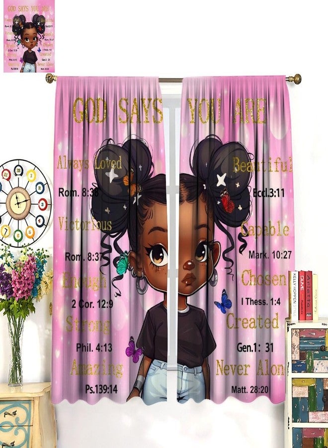 AAVEUP Black Girl Curtains for Kids,Fantasy Cartoon Pink African American Girl Love Butterfly Cute Quotes Window Drapes Print for Nursery Girls Bedroom Living Room 42x45in（No Blackout） - Image 5